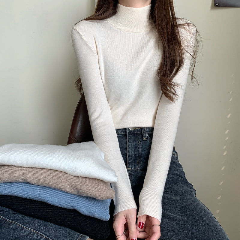 修身內搭半高領針織打底衫毛衣女