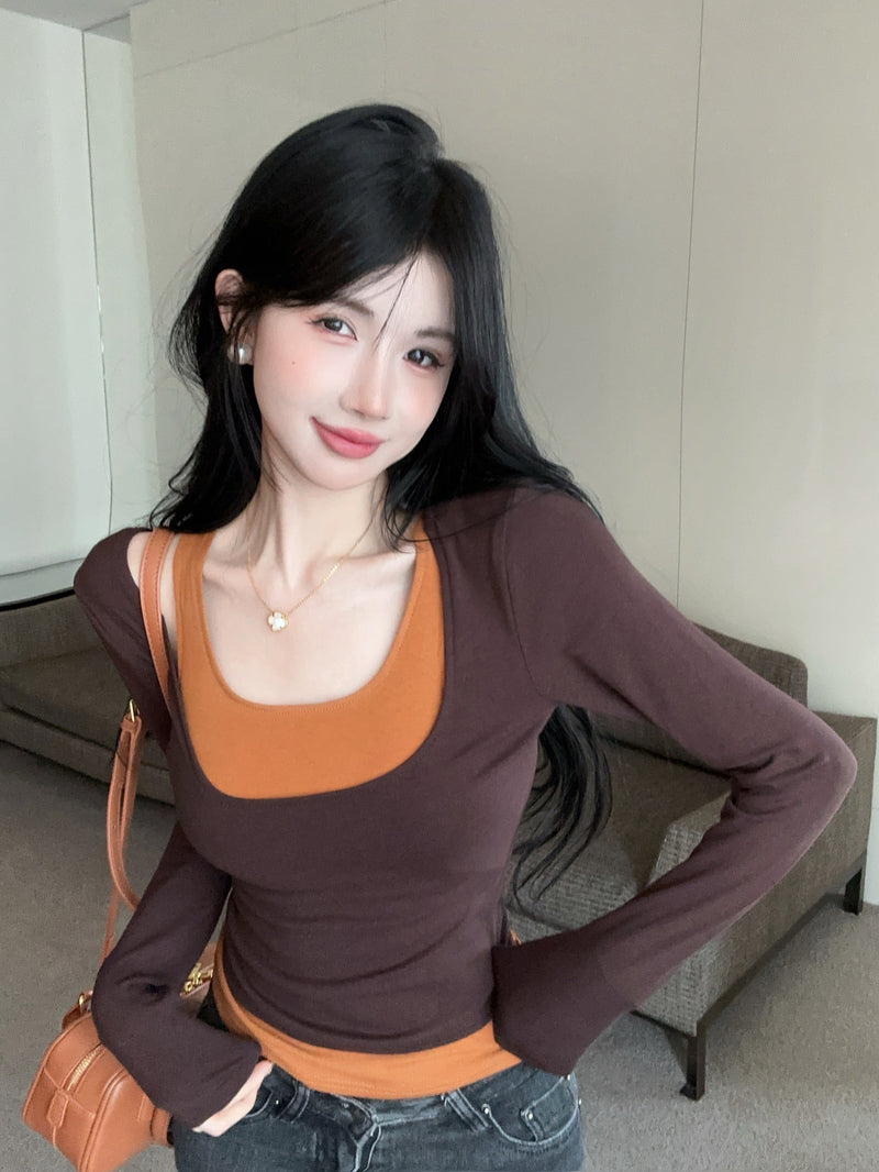 辣妹吊帶背心大U領短T