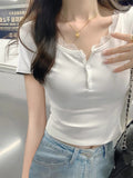 蕾絲花邊修身純欲短袖