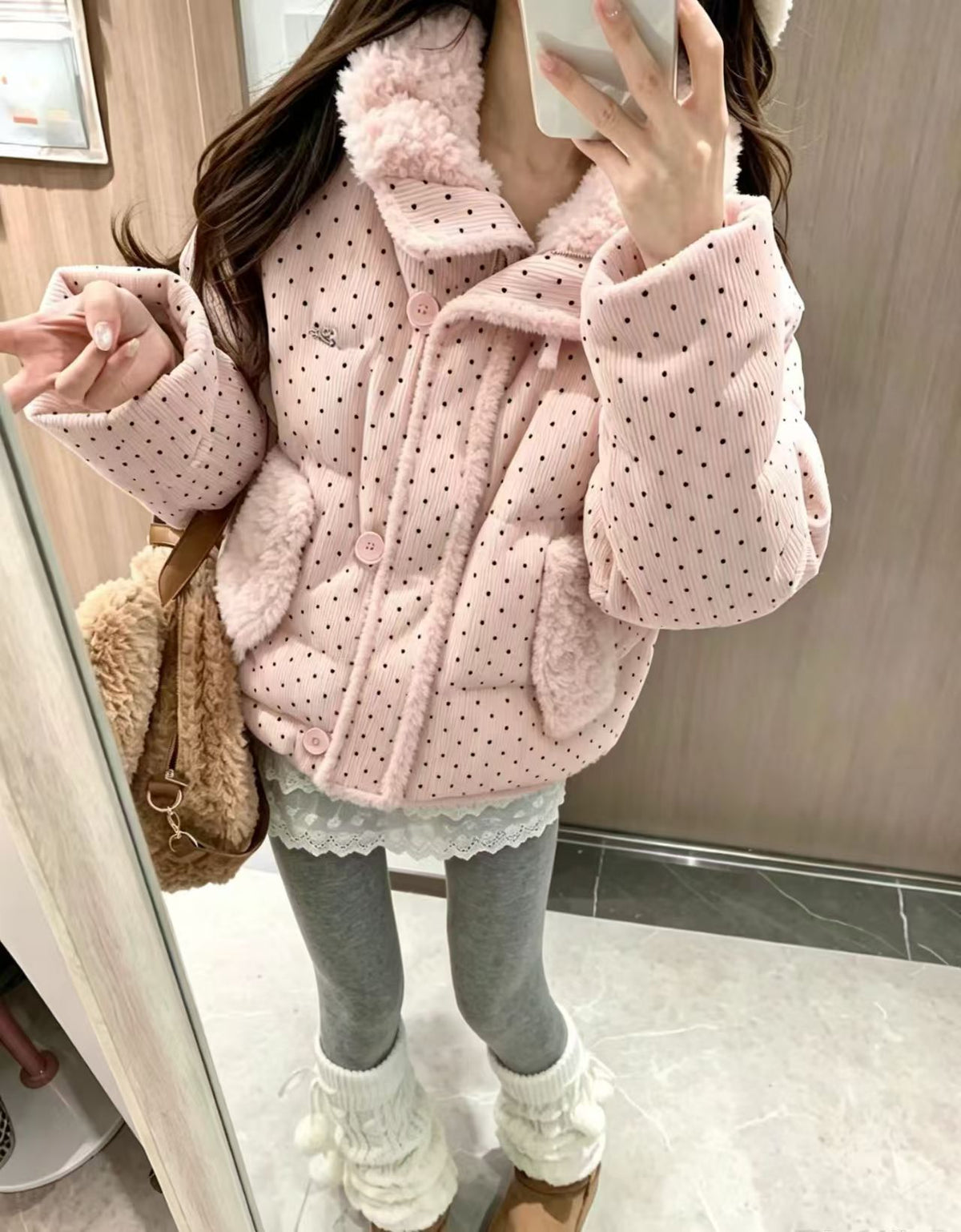 秋冬韓系可愛波點外套