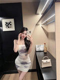 純欲度假風印花抹胸裙性感連衣裙