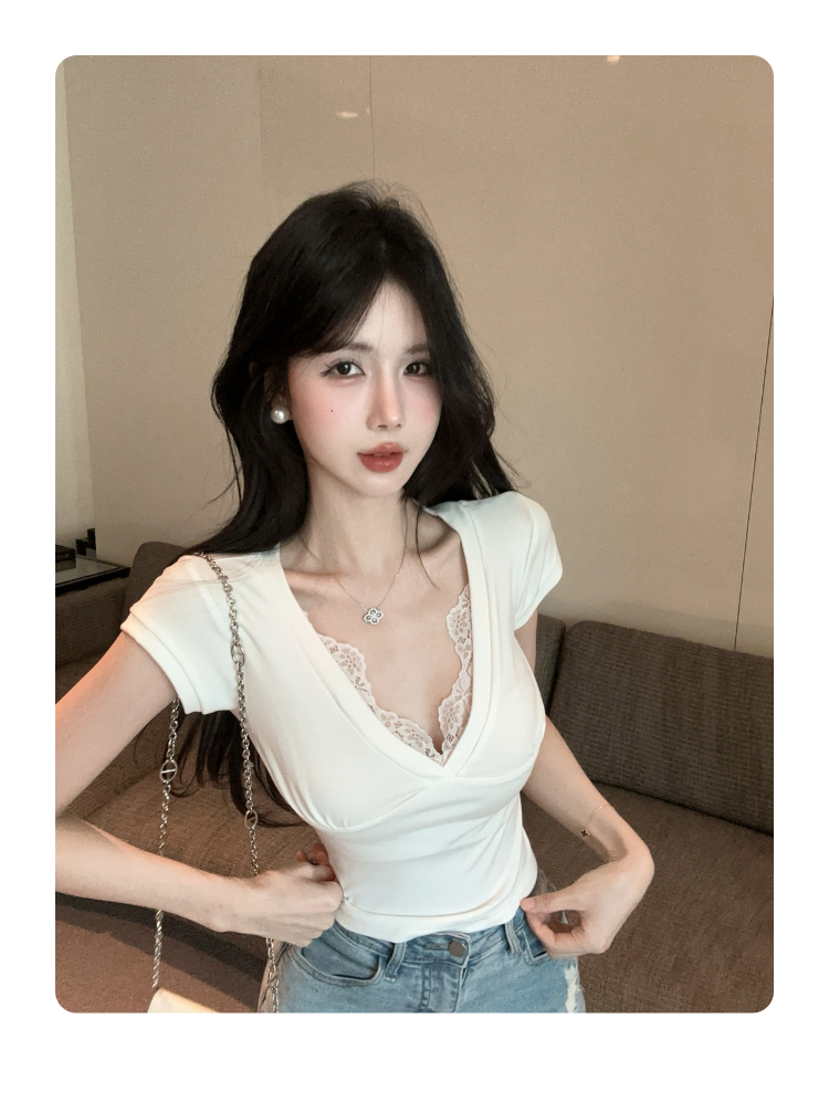 純欲V領蕾絲上衣