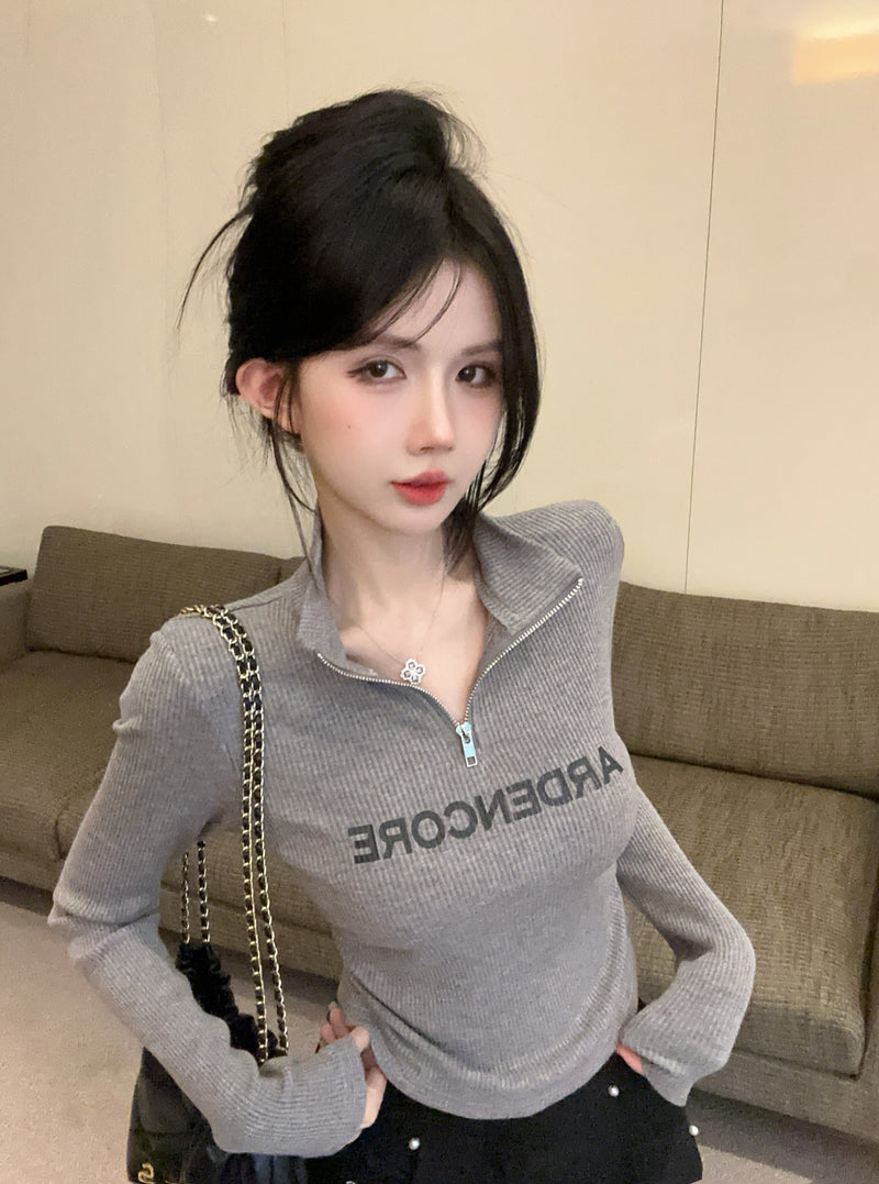 辣妹時尚長袖字母印花上衣