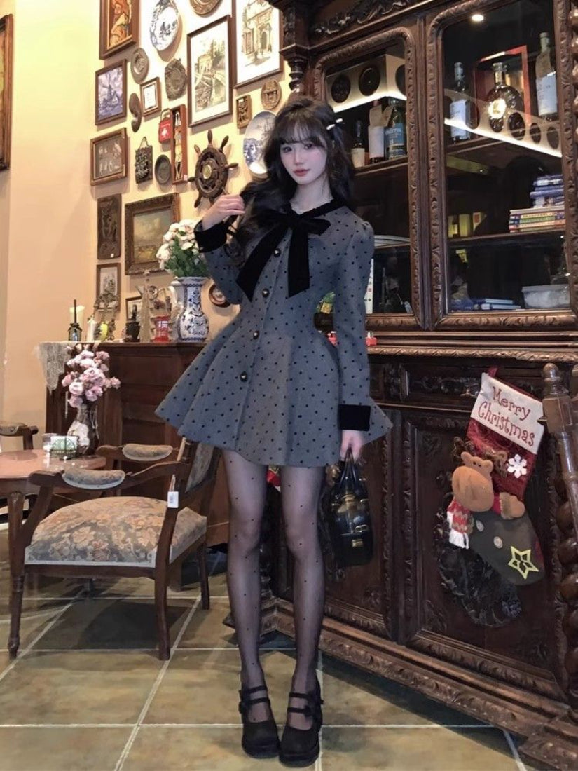 法式小香風甜美蝴蝶結連衣裙