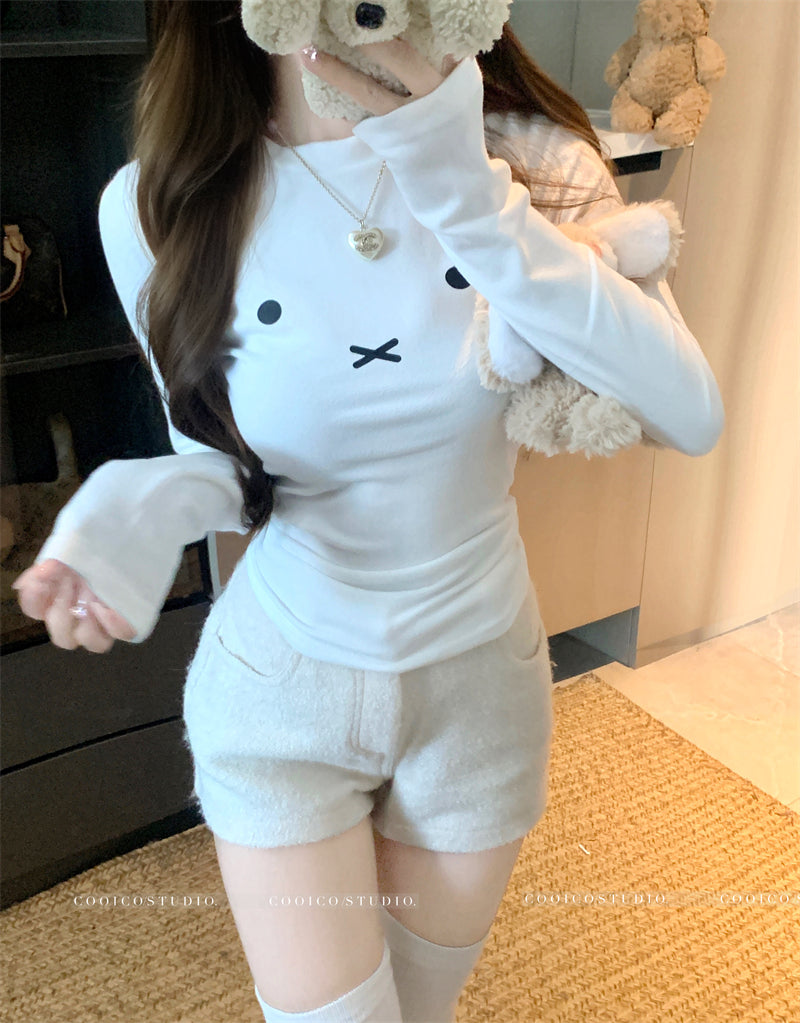 可愛加絨內搭修身打底衫