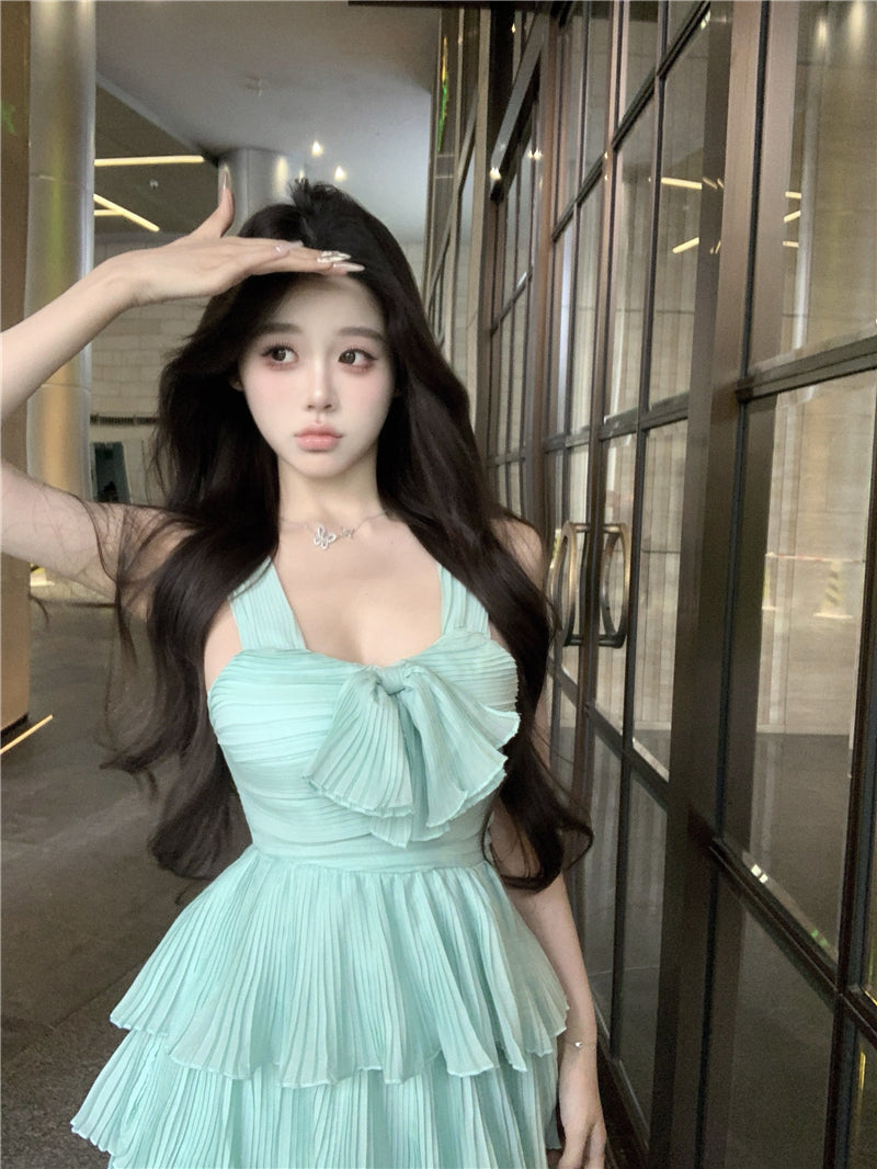 夏日甜美薄荷綠可愛連身短洋裝