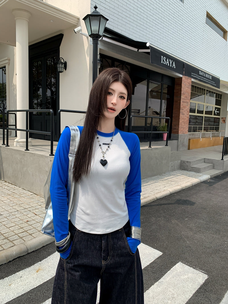 美式復古撞色圓領長袖