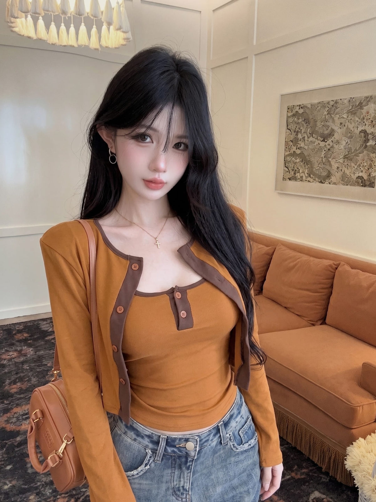 設計感撞色背心兩件套裝
