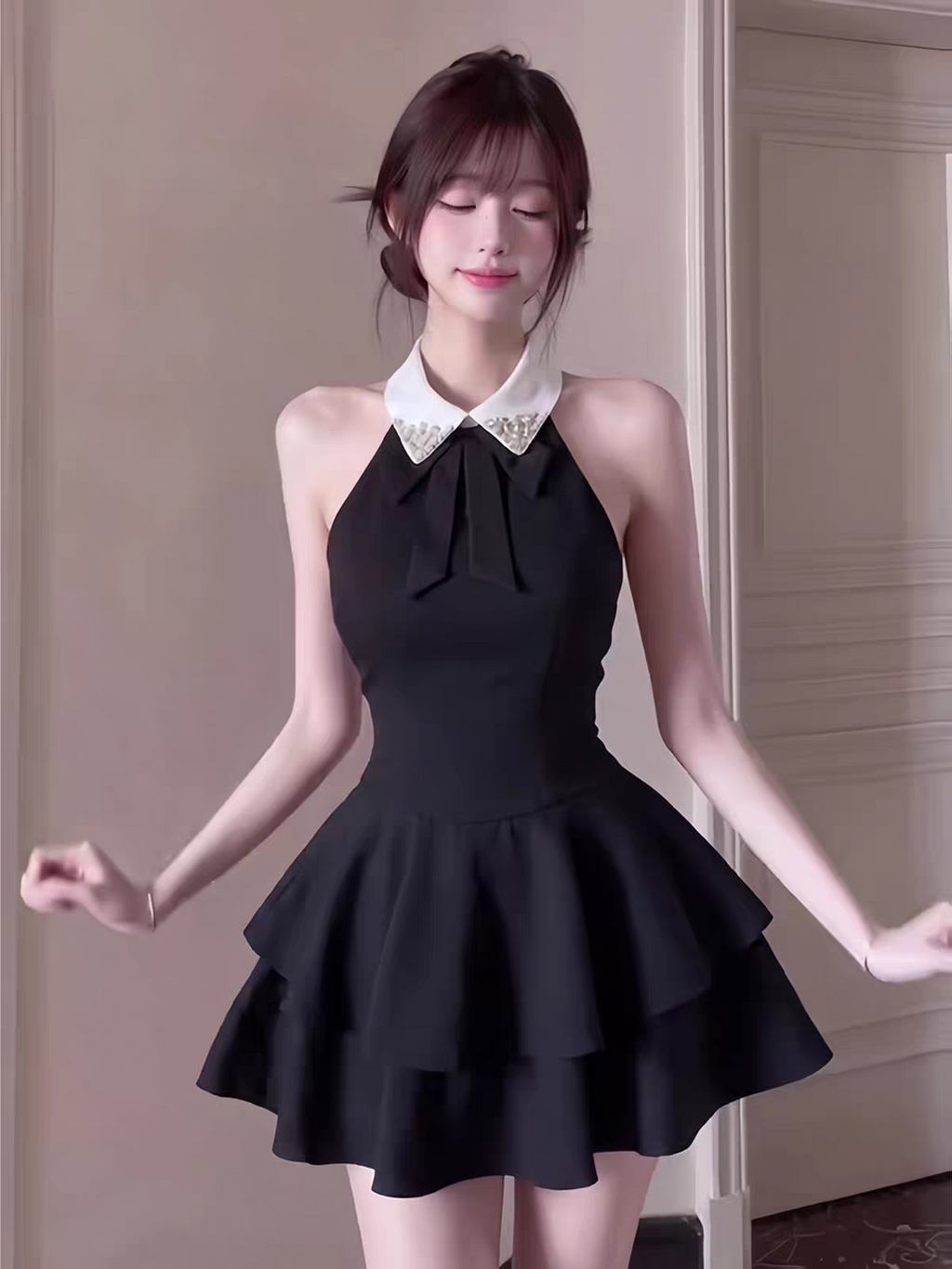 高級感赫本風黑色無袖連衣裙