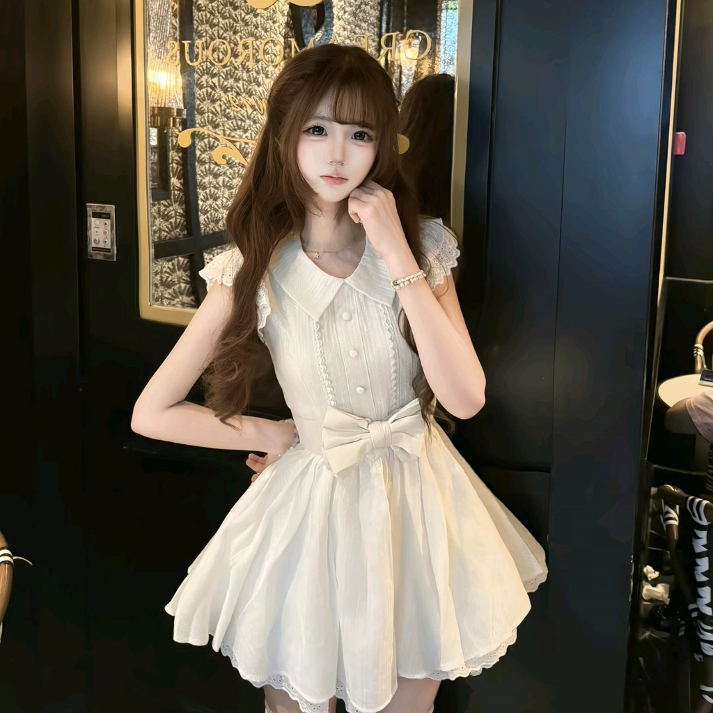 法式甜美杏色學院風連衣裙