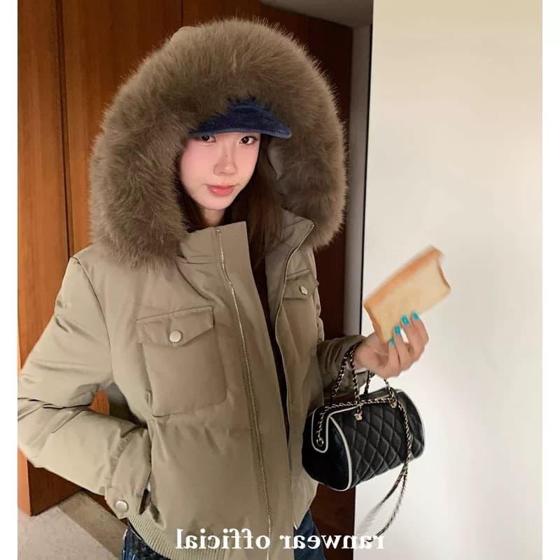 大毛領羽絨棉服女外套