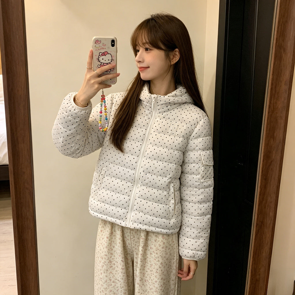 冬季質感慵懶風碎花波點羽絨服