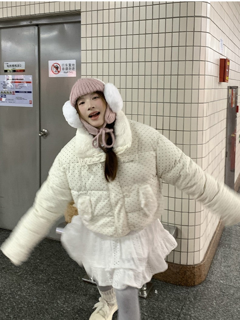 冬季慵懶風質感波點羽絨服