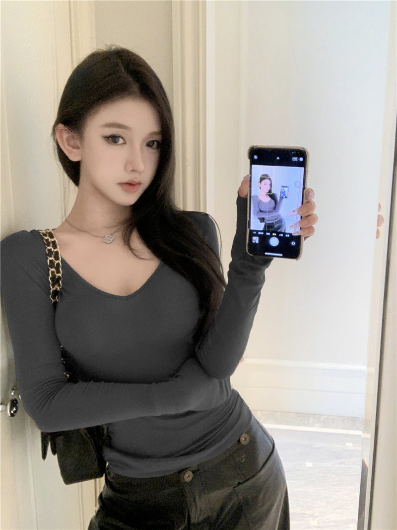 高級質感V領修身打底衫