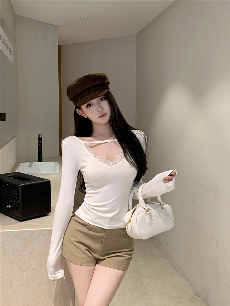 甜美純欲氣質蕾絲拼接上衣