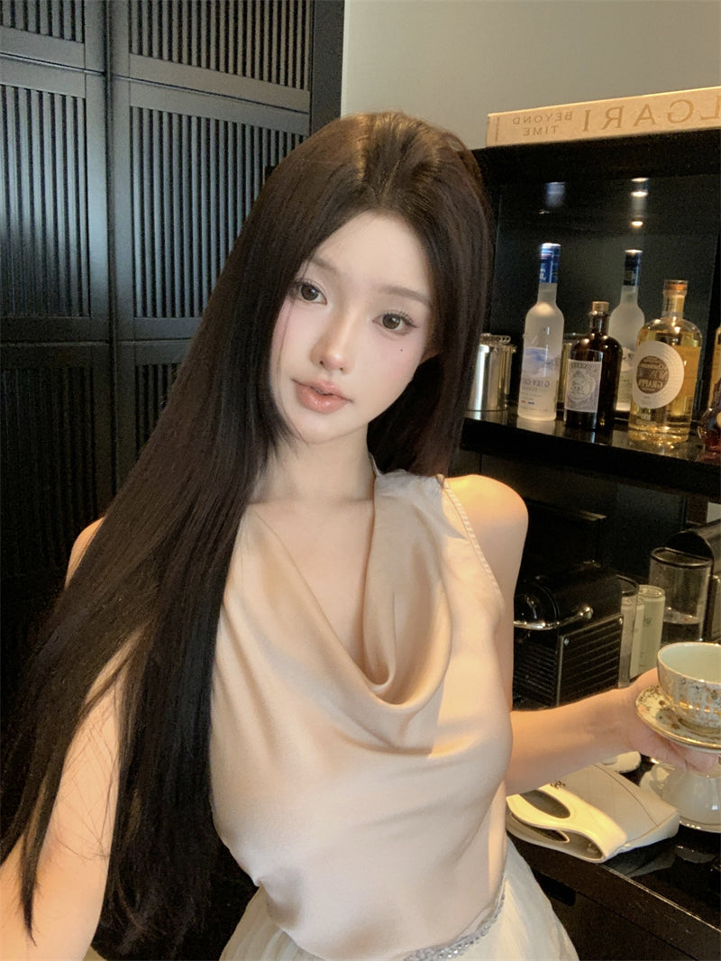 氣質設計感背心+精致燙鑽網紗裙