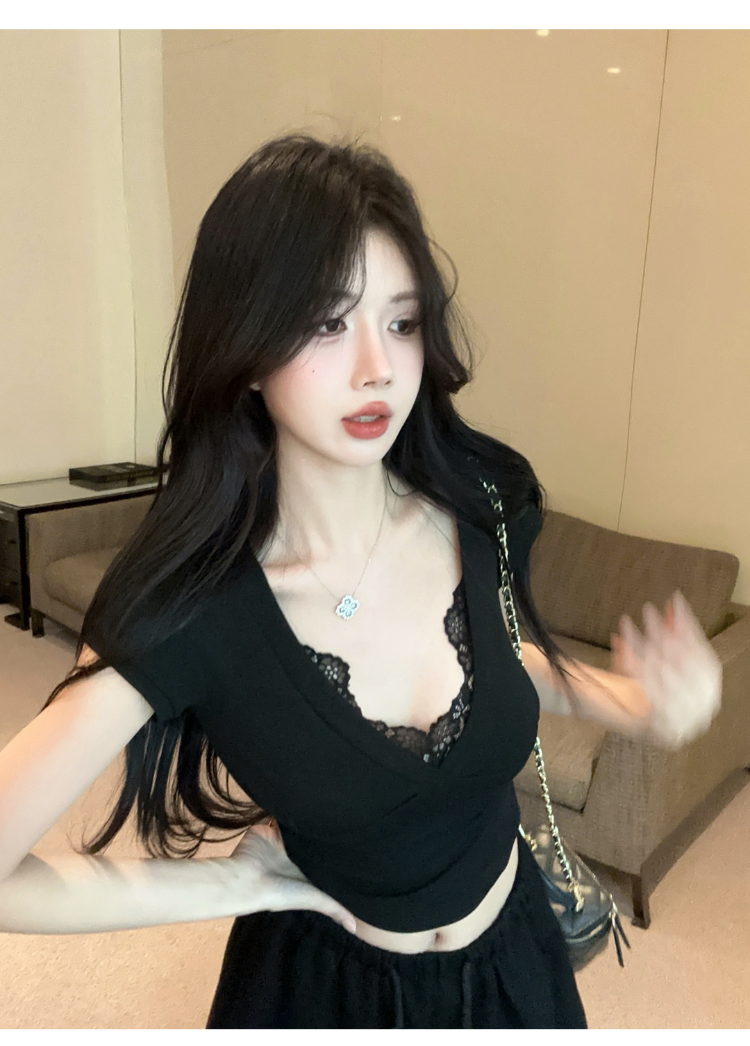 純欲V領蕾絲上衣