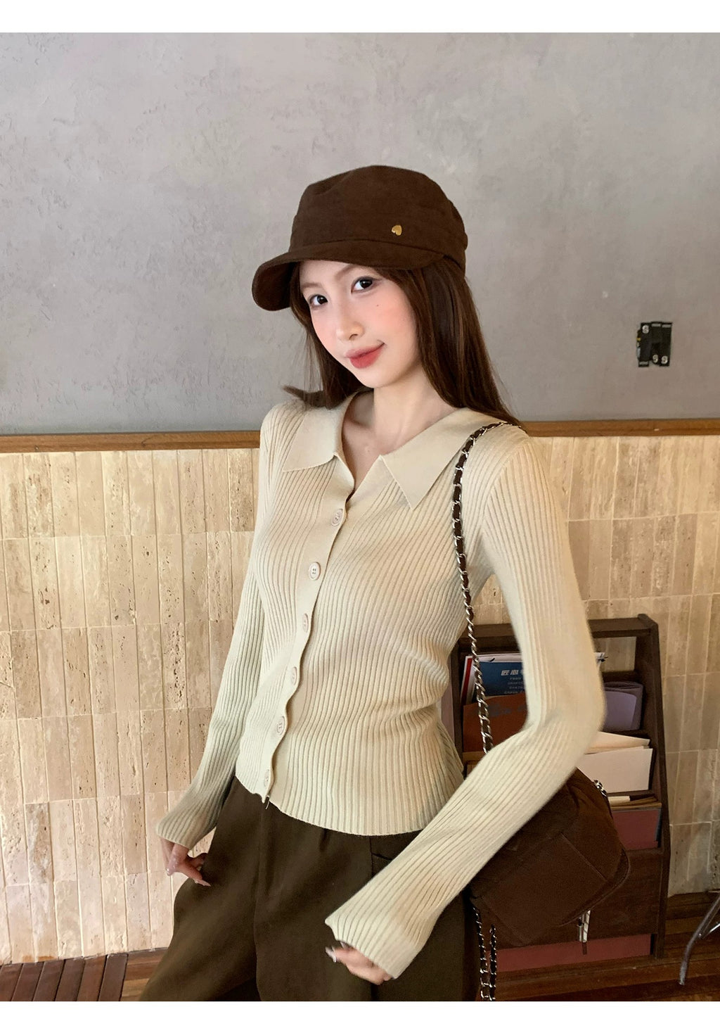質感翻領針織開衫上衣