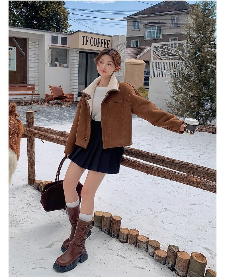 時尚氣質雙面穿羊羔毛外套