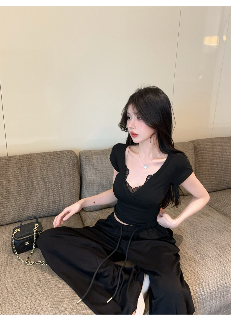 純欲V領蕾絲上衣