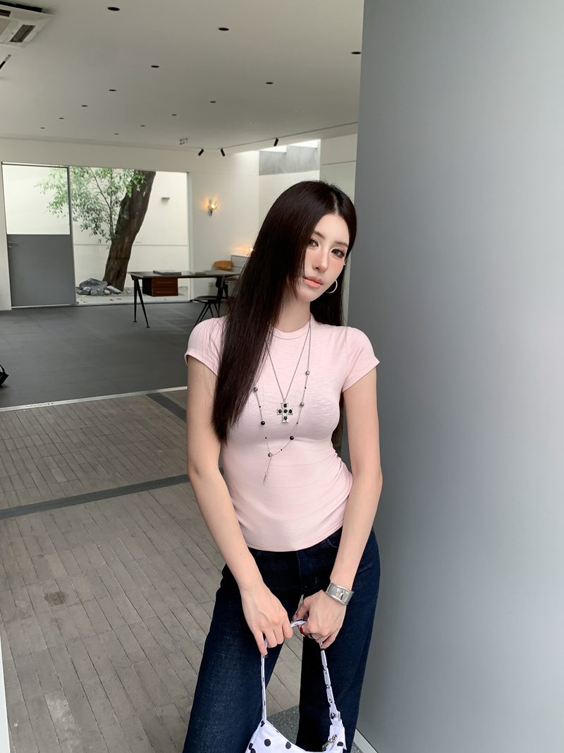 辣妹簡約基礎款正肩圓領上衣