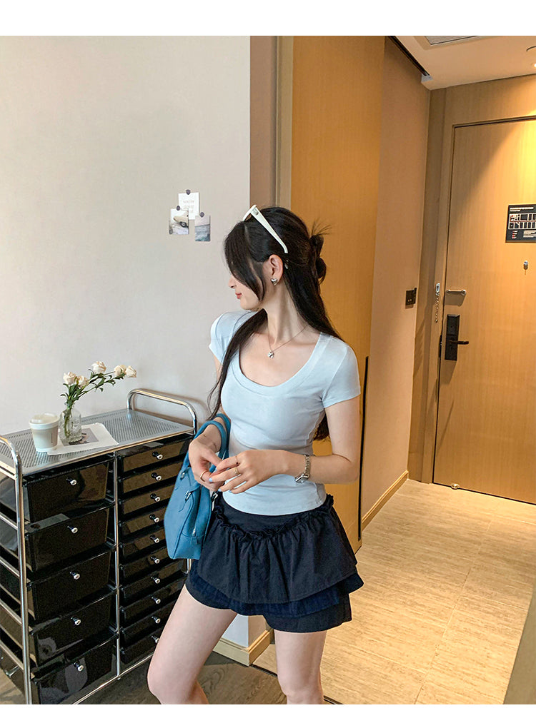 氣質U領短款上衣