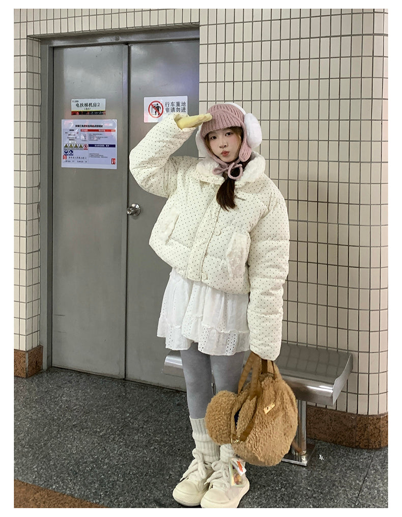 冬季慵懶風質感波點羽絨服