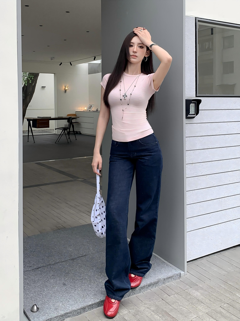 辣妹簡約基礎款正肩圓領上衣