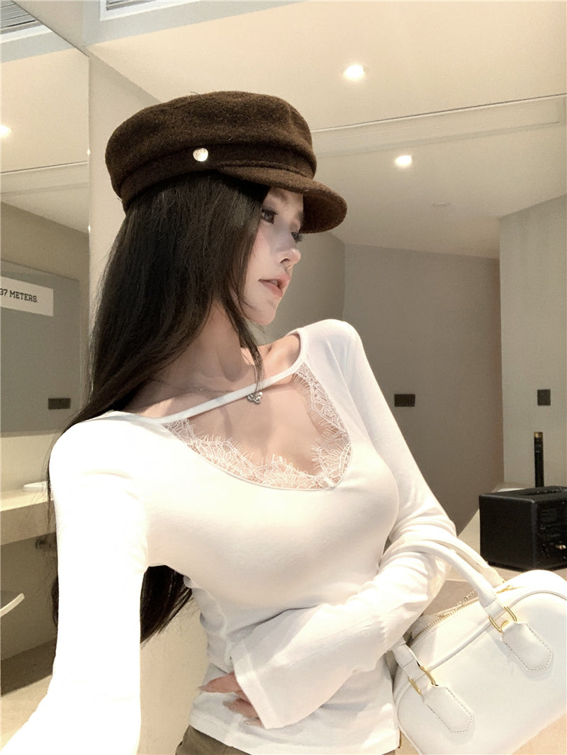 甜美純欲氣質蕾絲拼接上衣