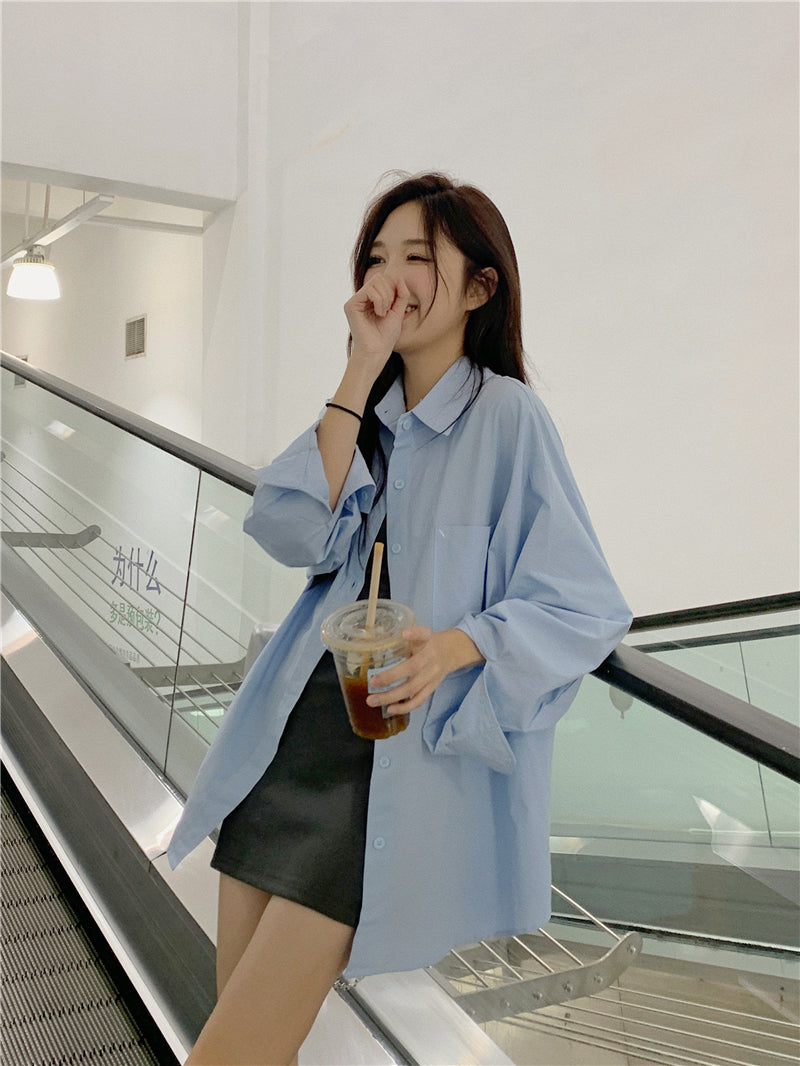 純色寬松休閒防曬襯衫外套