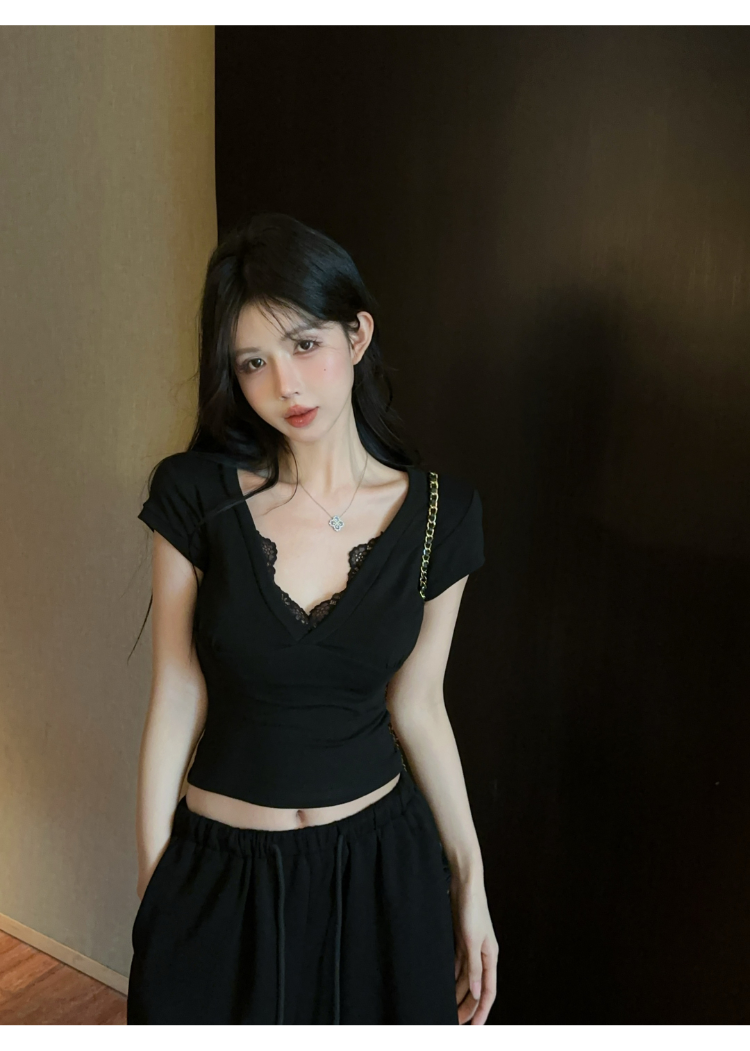 純欲V領蕾絲上衣