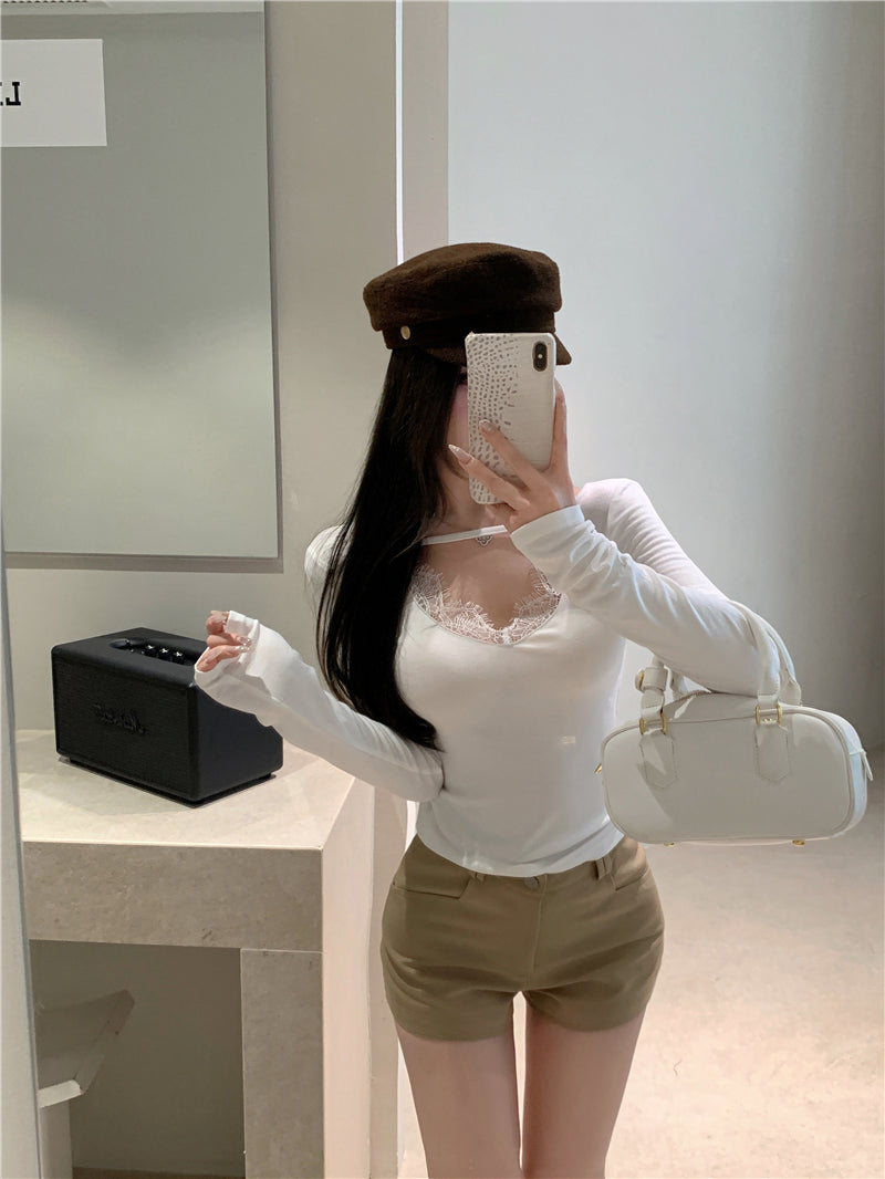 甜美純欲氣質蕾絲拼接上衣