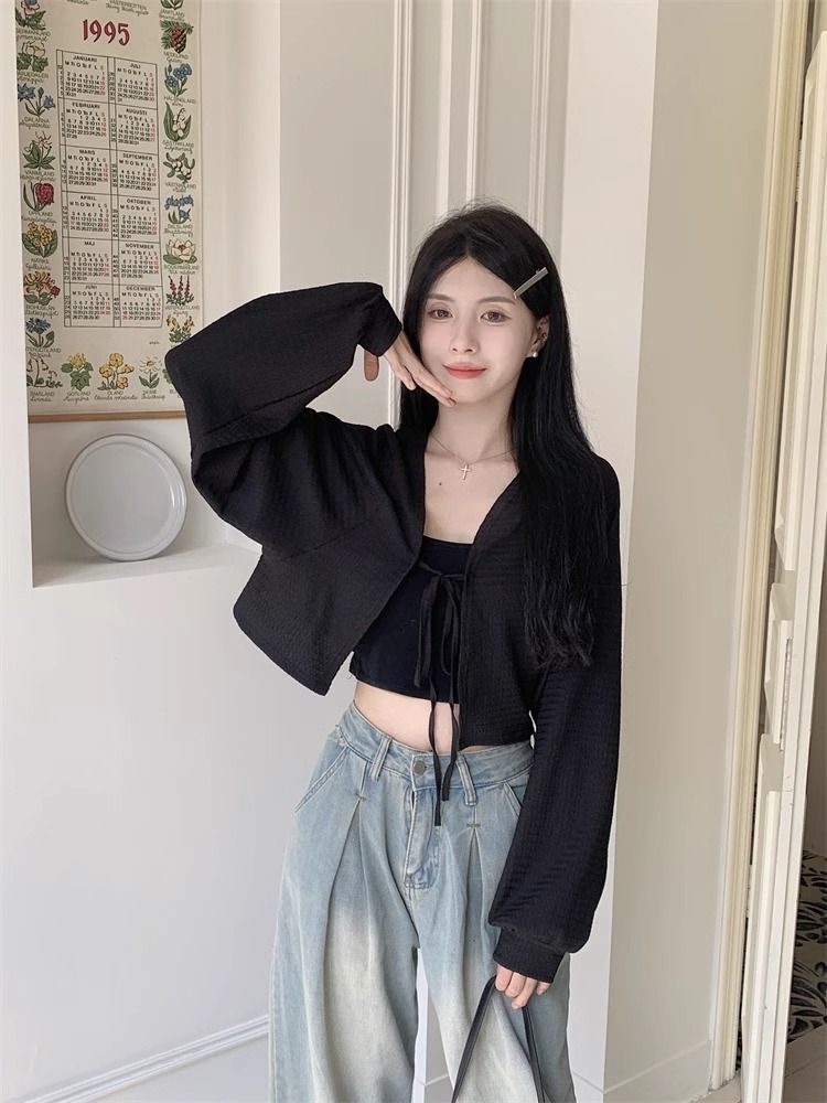 休閒百搭綁帶薄款開衫短外套