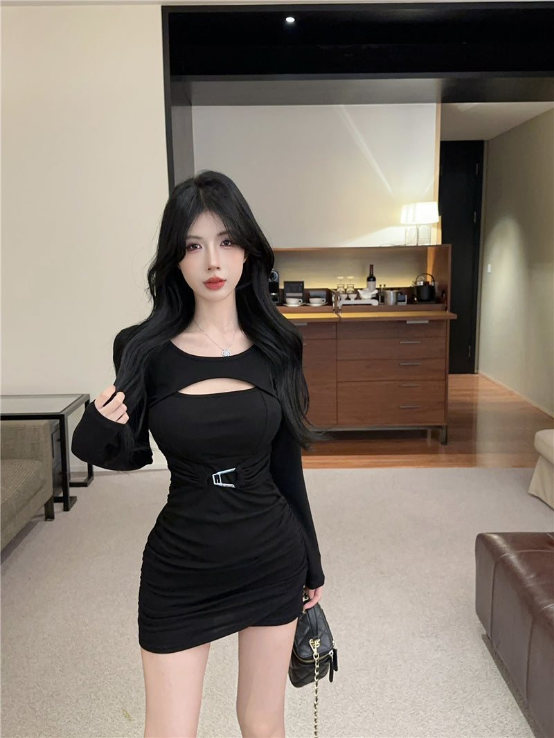 純欲辣妹性感皺褶包臀連衣裙