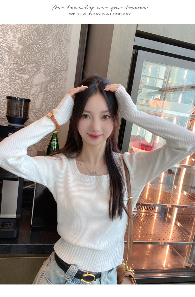 薄款針織衫內搭方領修身毛衣