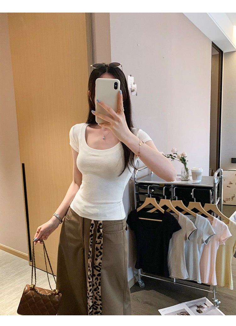 氣質U領短款上衣