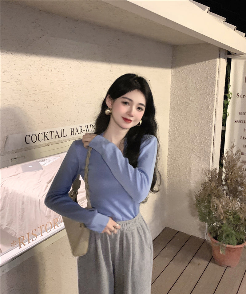 百搭V領純色修身上衣
