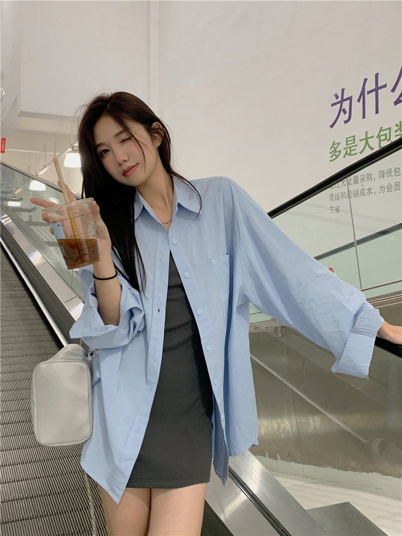 純色寬松休閒防曬襯衫外套