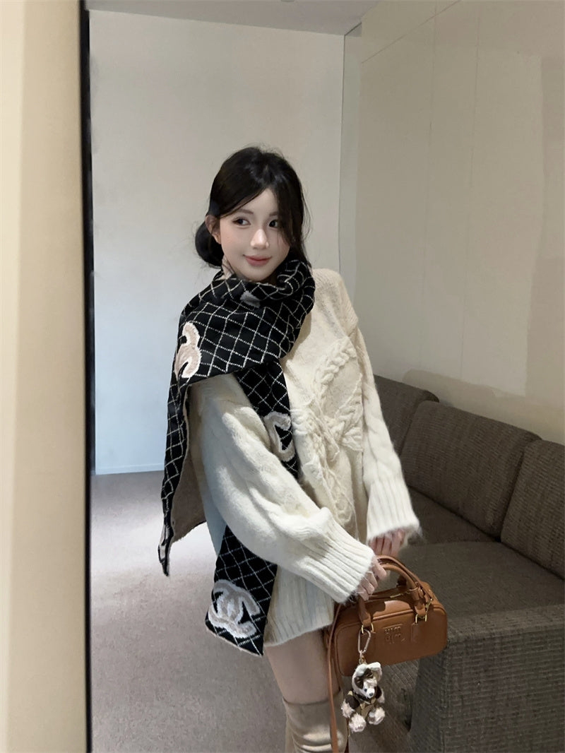 慵懶高級感蝴蝶結圓領寬鬆針織衫