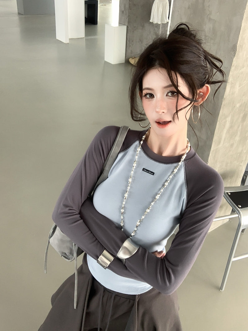 美式復古撞色圓領長袖