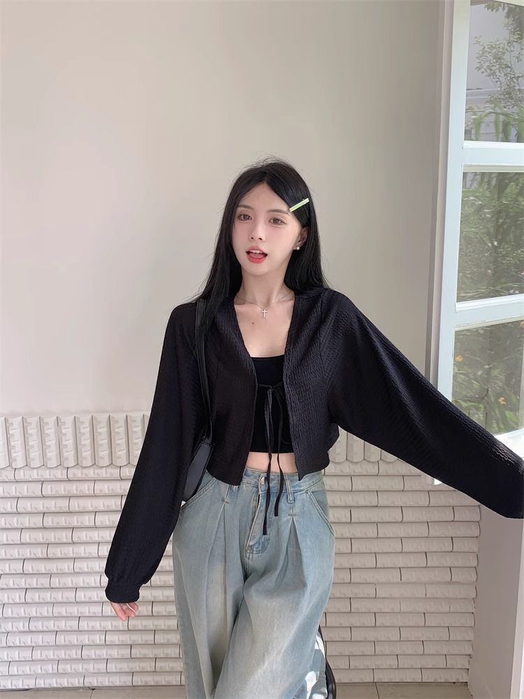 休閒百搭綁帶薄款開衫短外套