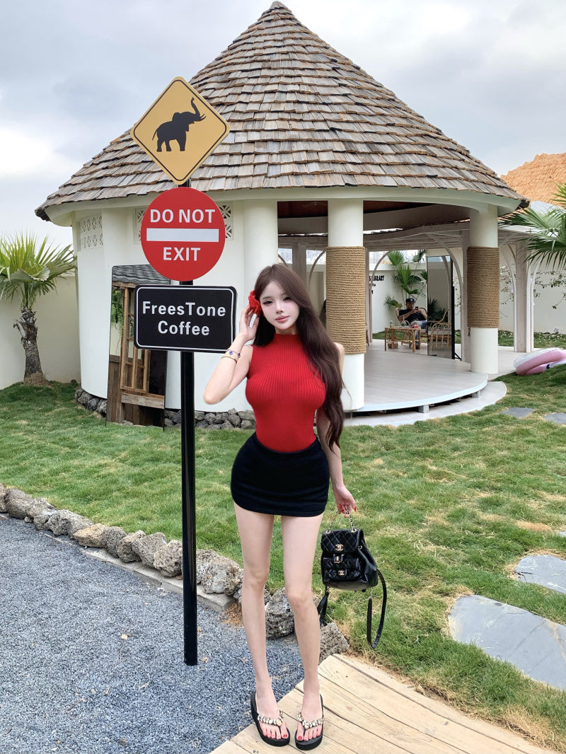 chic別緻露肩無袖背心顯瘦上衣&短裙