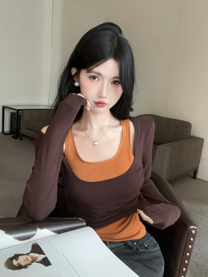 辣妹吊帶背心大U領短T