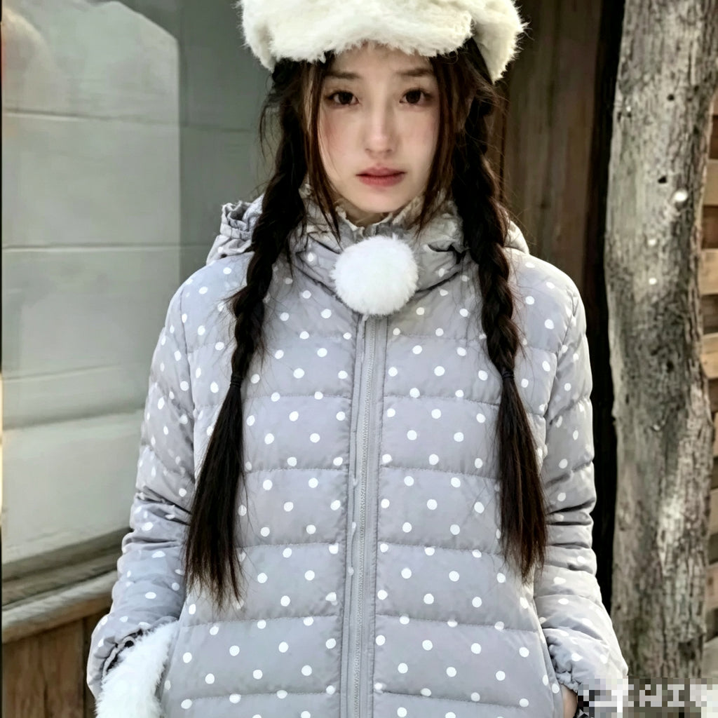 清透感甜美波點輕量羽絨連帽外套