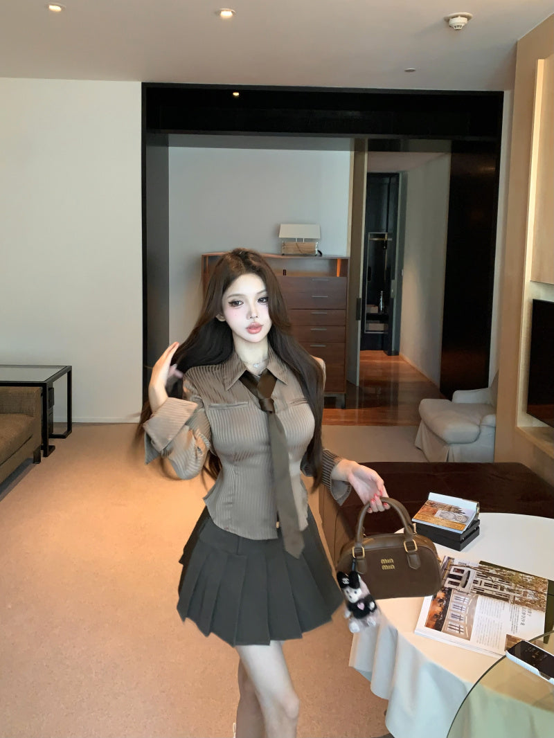 優雅高級感收腰顯瘦條紋襯衫