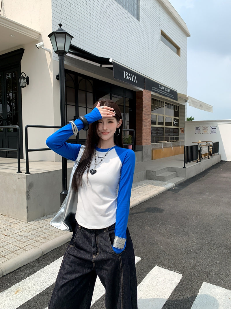 美式復古撞色圓領長袖