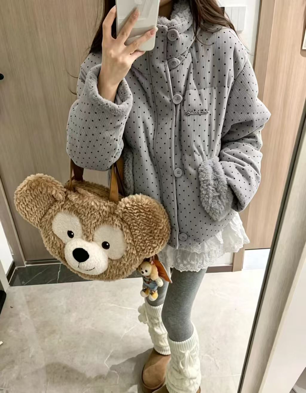 秋冬韓系可愛波點外套