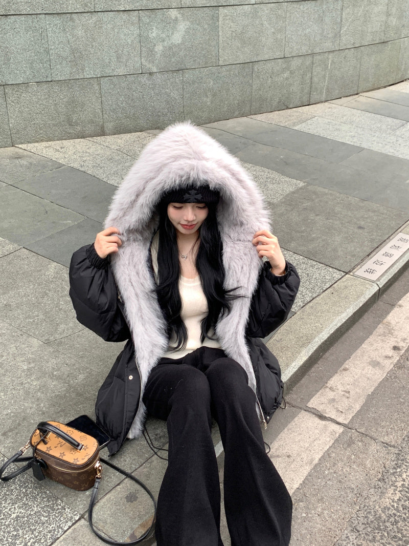 質感毛領連帽羽絨外套