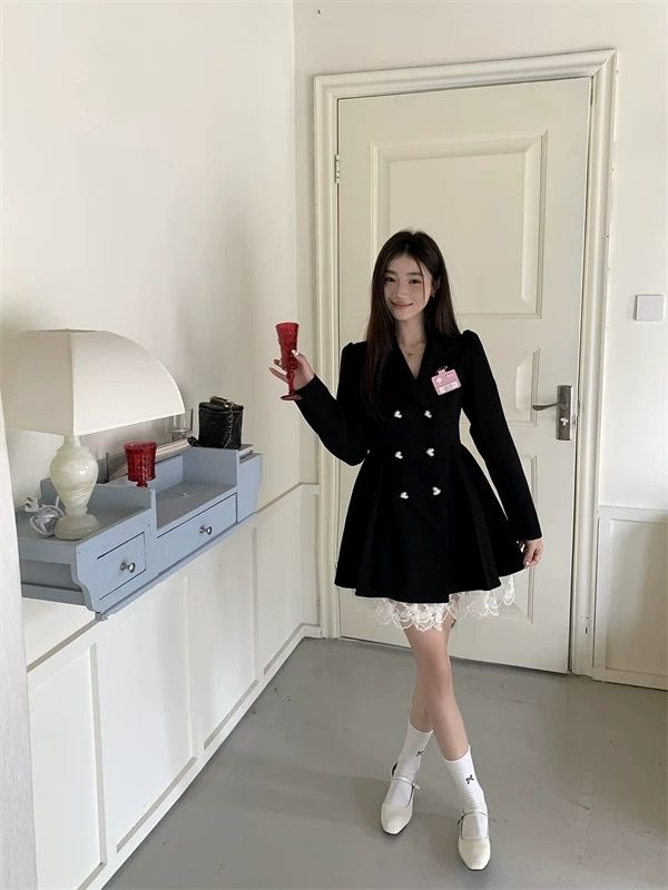 學院風質感蝴蝶結連衣裙