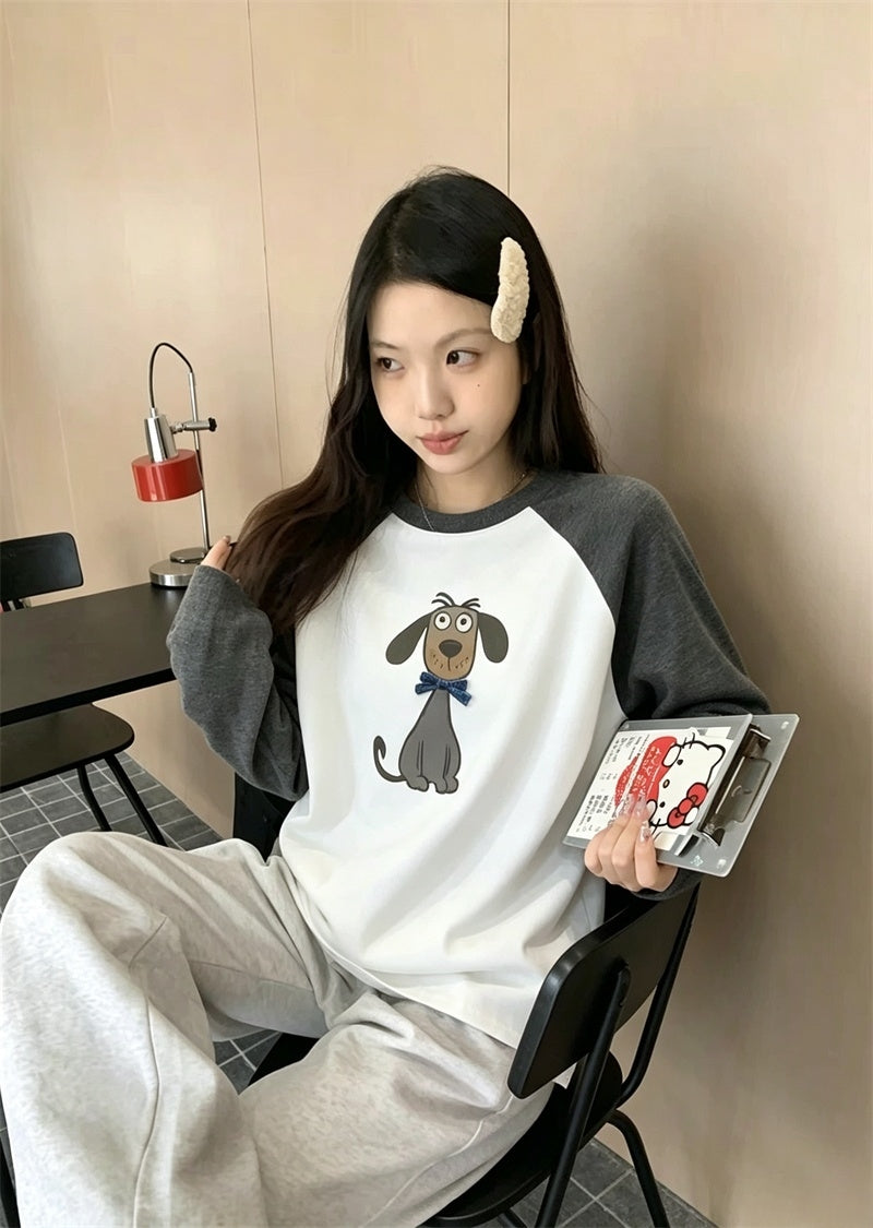 法式酷辣狗狗寬版休閒大學t
